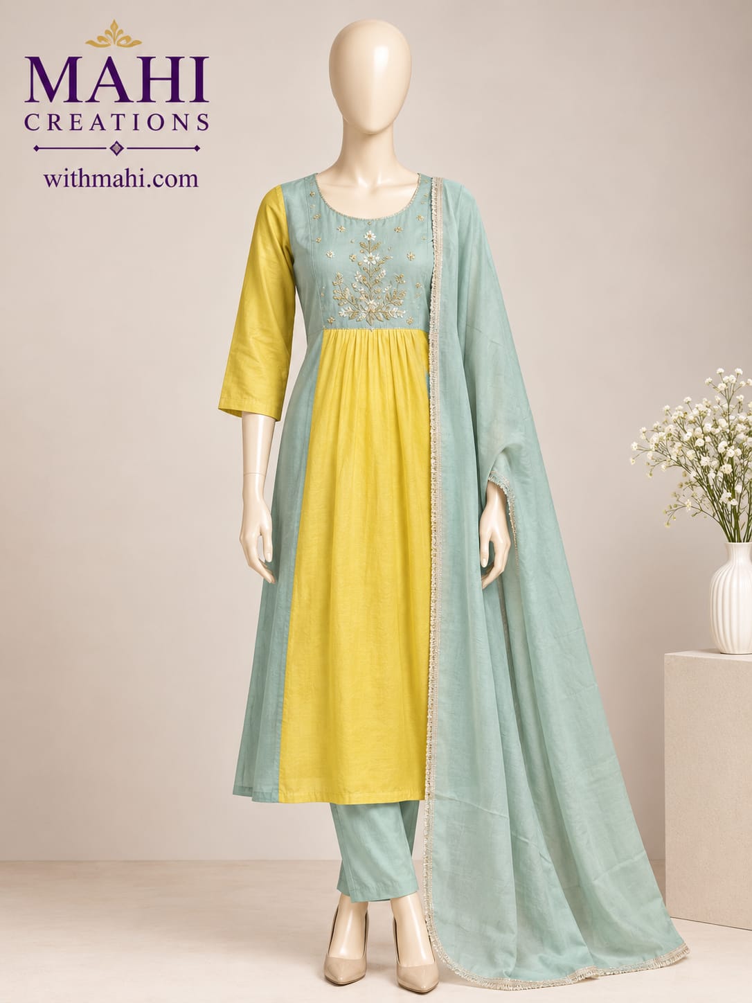 Mul chanderi three piece set