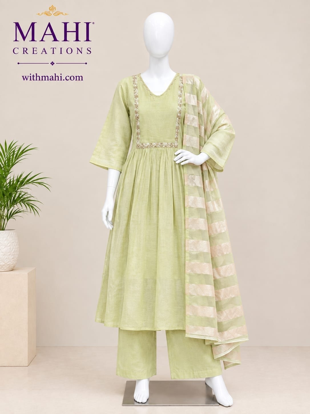 Mul chanderi three piece set