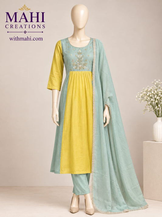 Mul chanderi three piece set